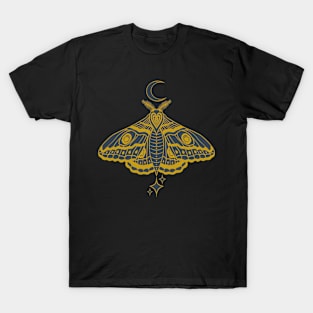 Witchy Cute Celestial Moth - Gold and Blue T-Shirt